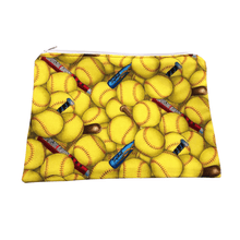 Load image into Gallery viewer, yellow softball pencil bag with zipper
