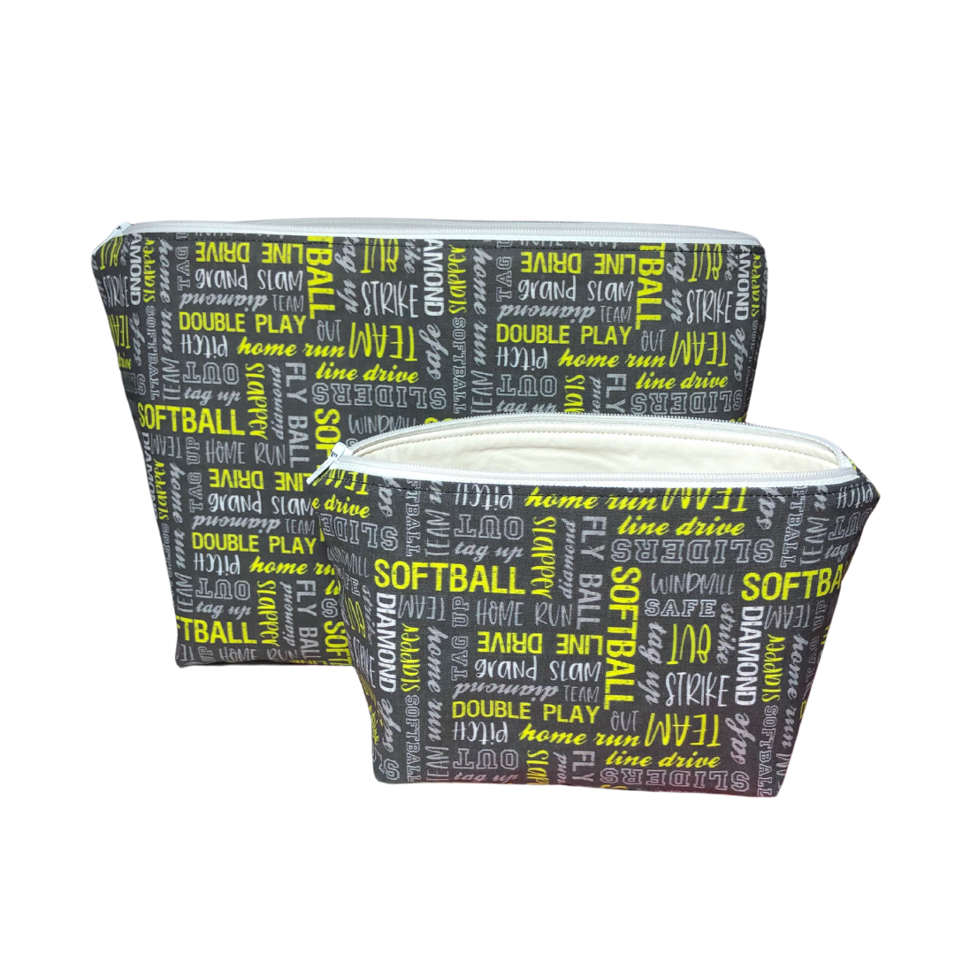 black and yellow softball makeup bag set