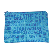 Load image into Gallery viewer, blue swimming pencil bag with swim terms
