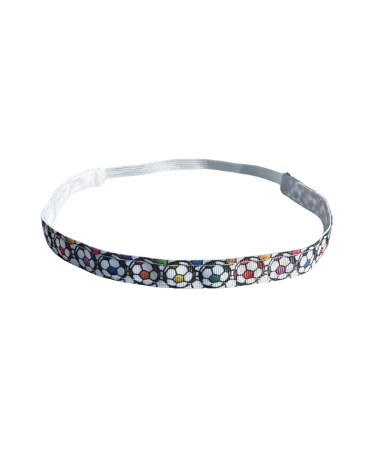 thin colorful soccer headband with a white background