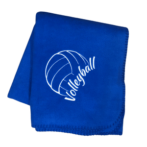 blue volleyball fleece blanket with volleyball outline