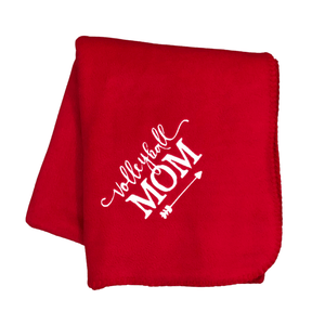 red volleyball mom blanket with arrow and embroidery in white