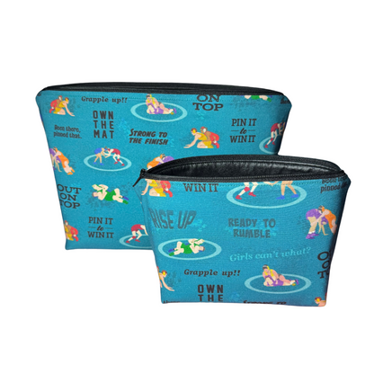 teal girls wrestling makeup bag set