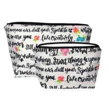 Load image into Gallery viewer, live creatively makeup bag set with positive female aspiration quotes
