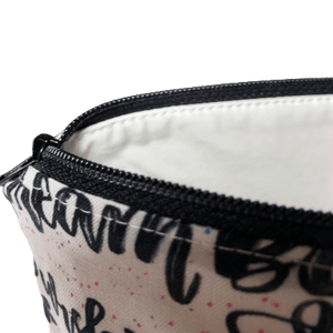 black zipper bag with white lining