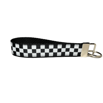 black and white checkerboard keychain wristlet