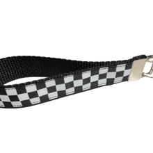 Load image into Gallery viewer, black and white checkerboard keychain
