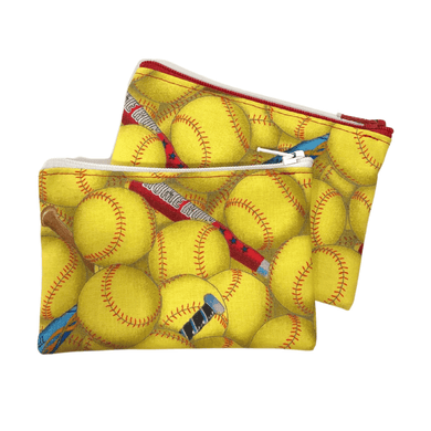 two softball coin pouches