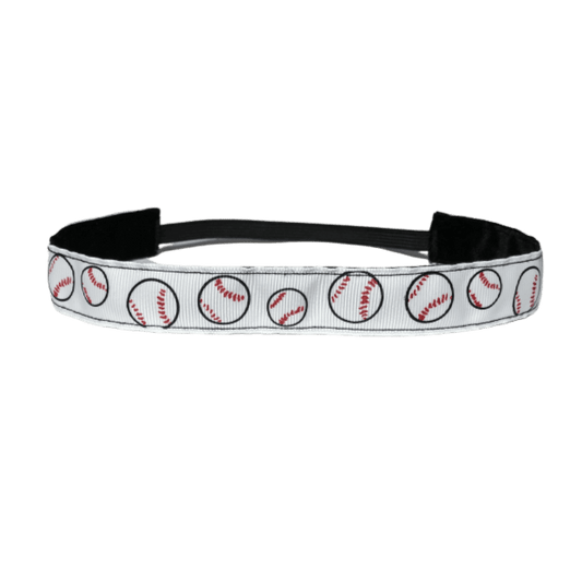 white baseball headband with outlined baseball