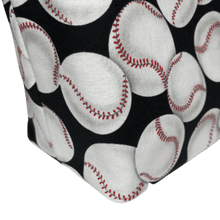 Load image into Gallery viewer, side of baseball makeup bag showing boxed bottom 
