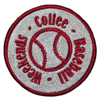 red and white weekends coffee baseball iron on patch