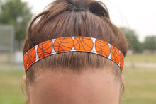 Load image into Gallery viewer, sporty girl accessories headband with orange basketballs on a girl with her hair pulled up

