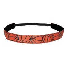 Load image into Gallery viewer, orange basketball headband with glittery black basketball outlines
