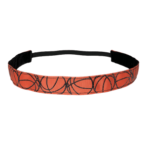 orange basketball headband with glittery black basketball outlines