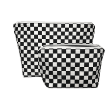 Load image into Gallery viewer, Black and White Checkerboard Makeup Bag Set
