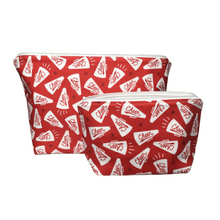 Load image into Gallery viewer, red cheer makeup bag set with megaphones
