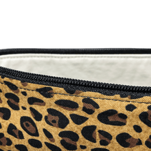 Load image into Gallery viewer, brown and black cheetah print fabric zippered bag with white lining
