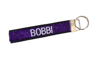 purple personalized keychain with name embroidered