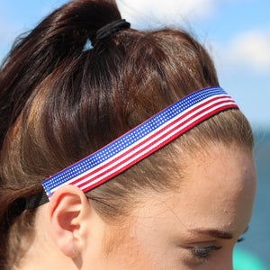 side view of 4th of july headband on girl