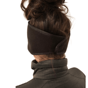 back view of fleece headband showing velcro overlapping closure