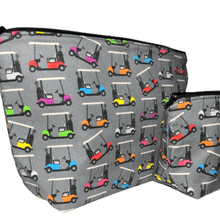 Load image into Gallery viewer, large bag with colorful golf carts and gray background
