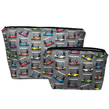 Load image into Gallery viewer, two gray zippered bags with colorful golf carts
