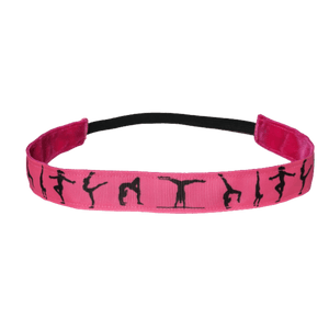 hot pink gymnastics headband with black gymnast figures