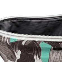 Load image into Gallery viewer, horse bag with white zipper and gray lining
