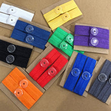 Load image into Gallery viewer, solid colored sleeve clips in white, yellow, navy blue, green, purple, black , red, royal blue, gray, and orange
