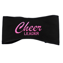 Load image into Gallery viewer, black cheerleader fleece headband with pink lettering
