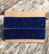 Load image into Gallery viewer, glittery navy blue sleeve clip set on cardboard display
