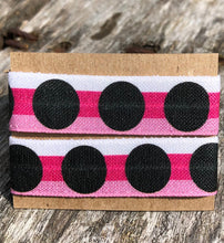 Load image into Gallery viewer, pair of pink sleeve clips with stripes and black polka dots
