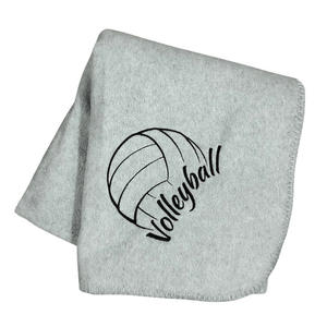 gray volleyball blanket with black embroidery