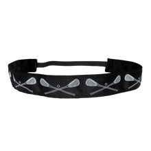Load image into Gallery viewer, black lacrosse headband with crossing lacrosse sticks

