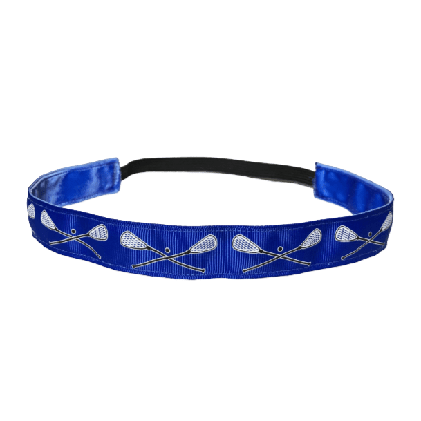 blue lacrosse headband with lacrosse sticks