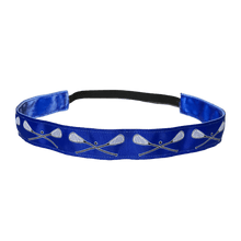 Load image into Gallery viewer, blue lacrosse headband with lacrosse sticks
