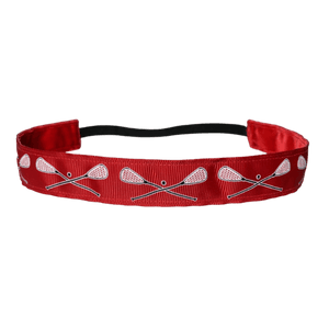 red lacrosse headband with white lacrosse sticks