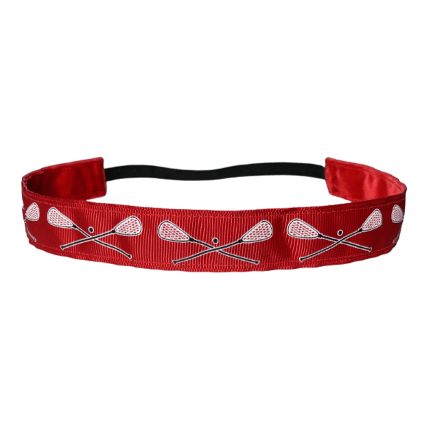 red lacrosse headband with white lacrosse sticks