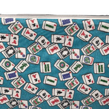 Load image into Gallery viewer, teal blue bag with mahjong tiles 
