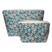 Load image into Gallery viewer, set of blue mahjong makeup bags

