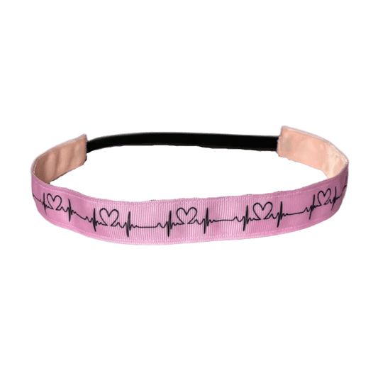 pink nurse headband with heart heartbeat line