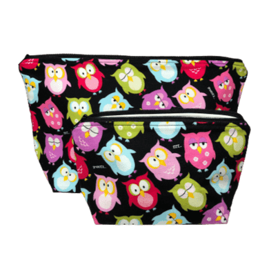 colorful cartoon owls makeup bag set