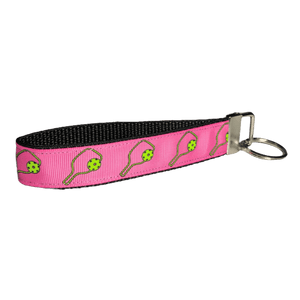 pink pickleball wristlet keychain
