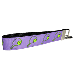 purple pickleball wristlet keychain