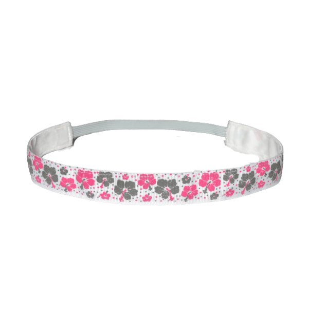 white, gray, and pink hibiscus headband