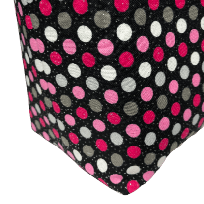 boxed out bottom of glitter dotted makeup bag