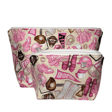 Load image into Gallery viewer, pink softball themed set of makeup bags
