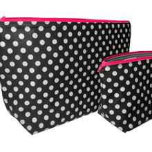 Load image into Gallery viewer, Black and Silver Polka Dot Makeup Bag, Choice of Size
