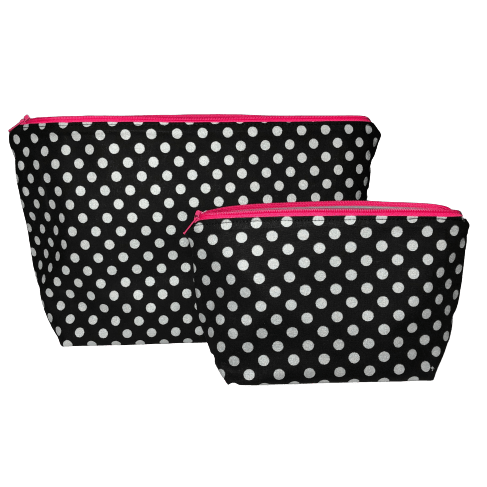 black and silver polka dot makeup bag set