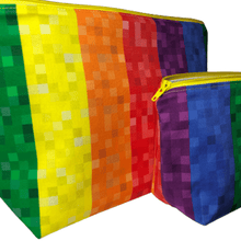 Load image into Gallery viewer, side of large and small rainbow zippered bags
